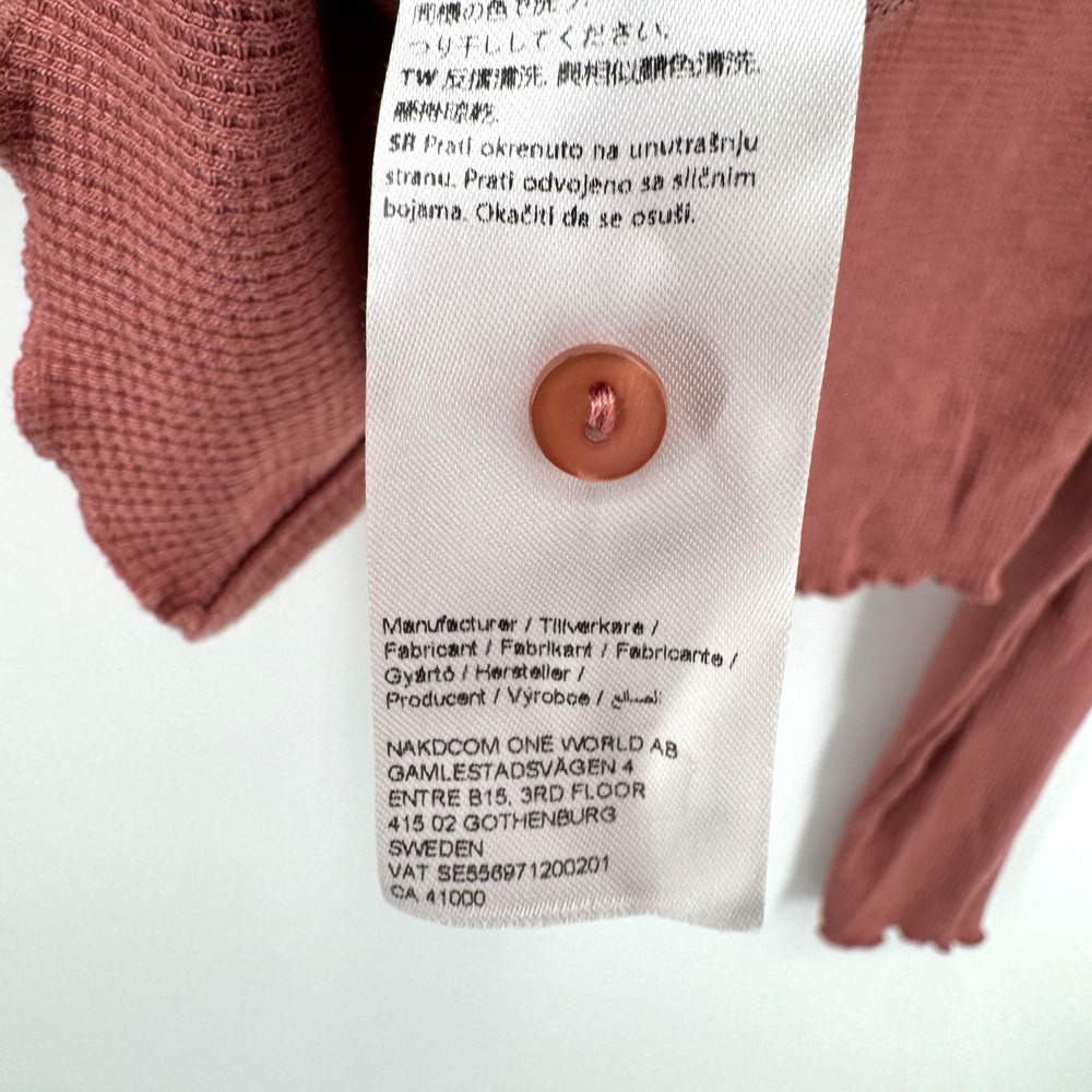 2000s NA-KD Waffle Knit Top Women M Rose Cropped Cardigan Coquette Cottagecore - Picture 5 of 9